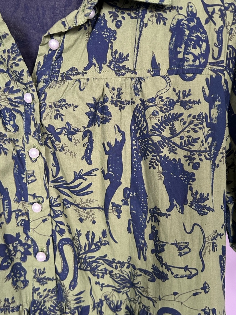 Green and Navy Crocodile print Dress by Great Granny